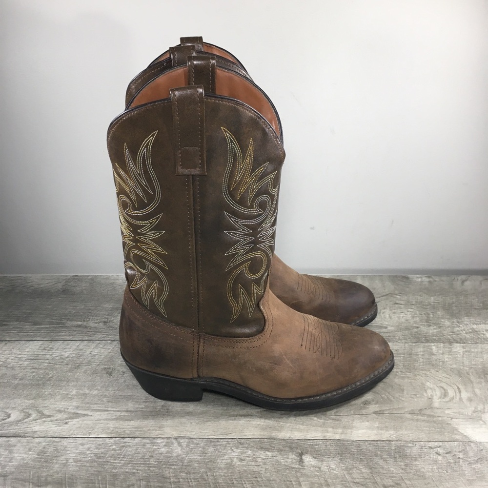 Laredo 4242 Paris R Toe Distressed Leather Cowboy Western Mens Boots Size 9 EW